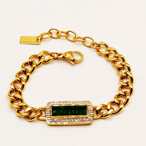 Bracelet Tresse Rectangle Vert Cristaux Luxe