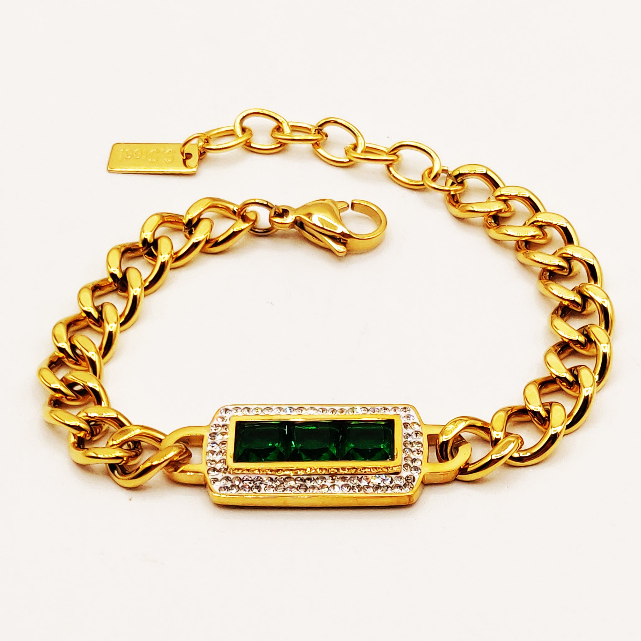 Bracelet Tresse Rectangle Vert Cristaux Luxe