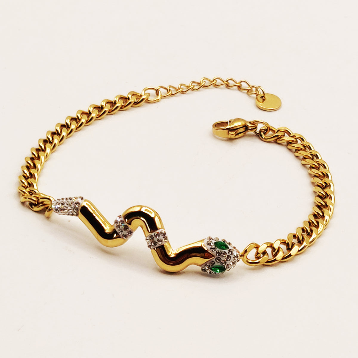 Bracelet Tresse Serpent Yeux Verts Luxe