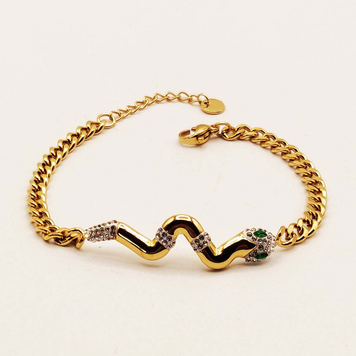 Bracelet Tresse Serpent Yeux Verts Luxe