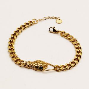 Bracelet Tresse Serpent Yeux Verts Luxe
