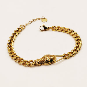 Bracelet Tresse Serpent Yeux Verts Luxe