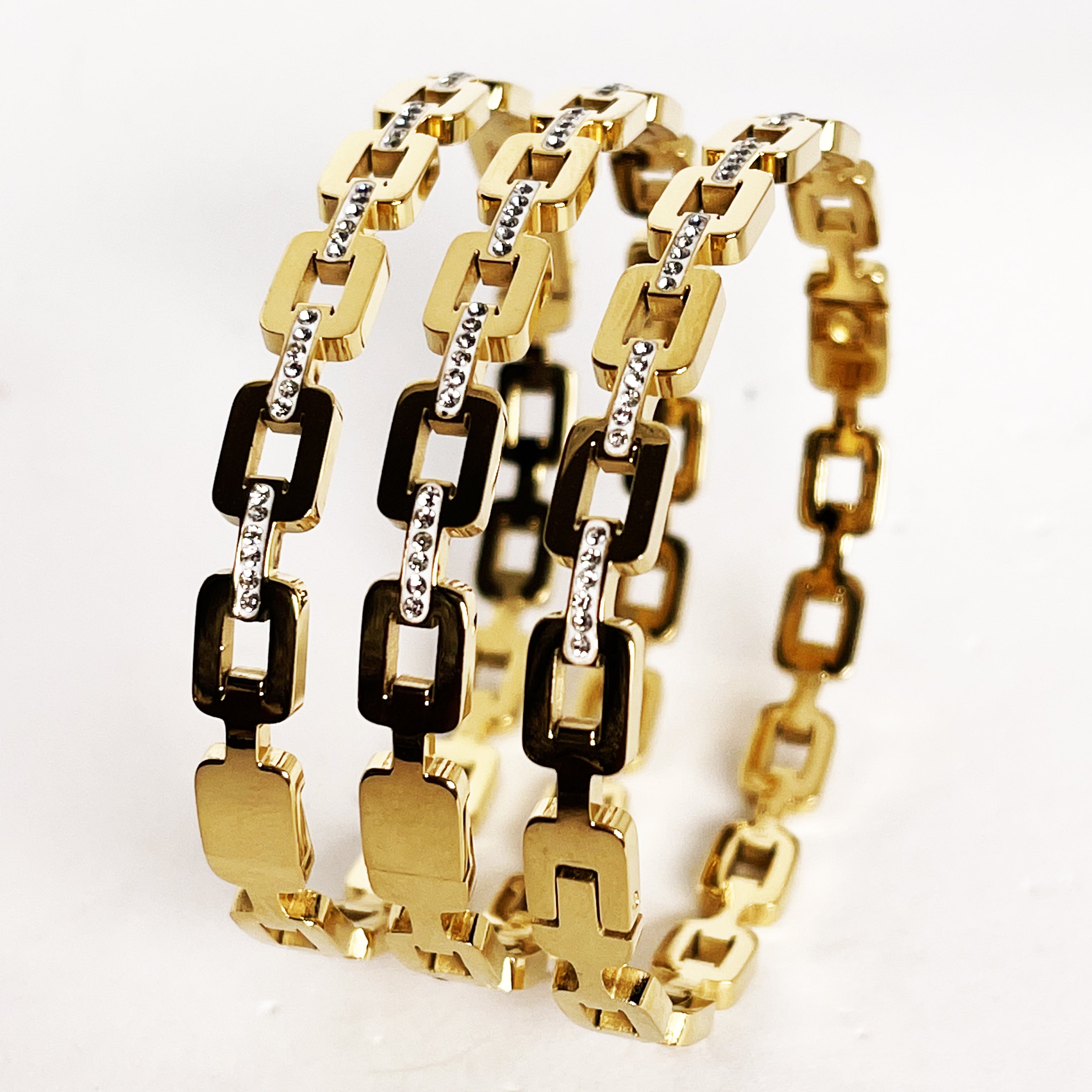 Trio de Bracelets Chaîne Carrée Dorés