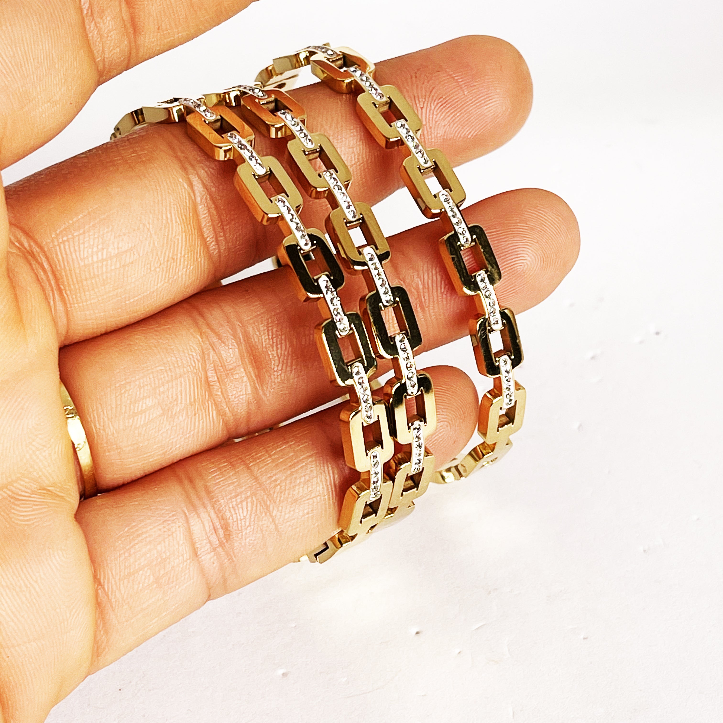 Trio de Bracelets Chaîne Carrée Dorés