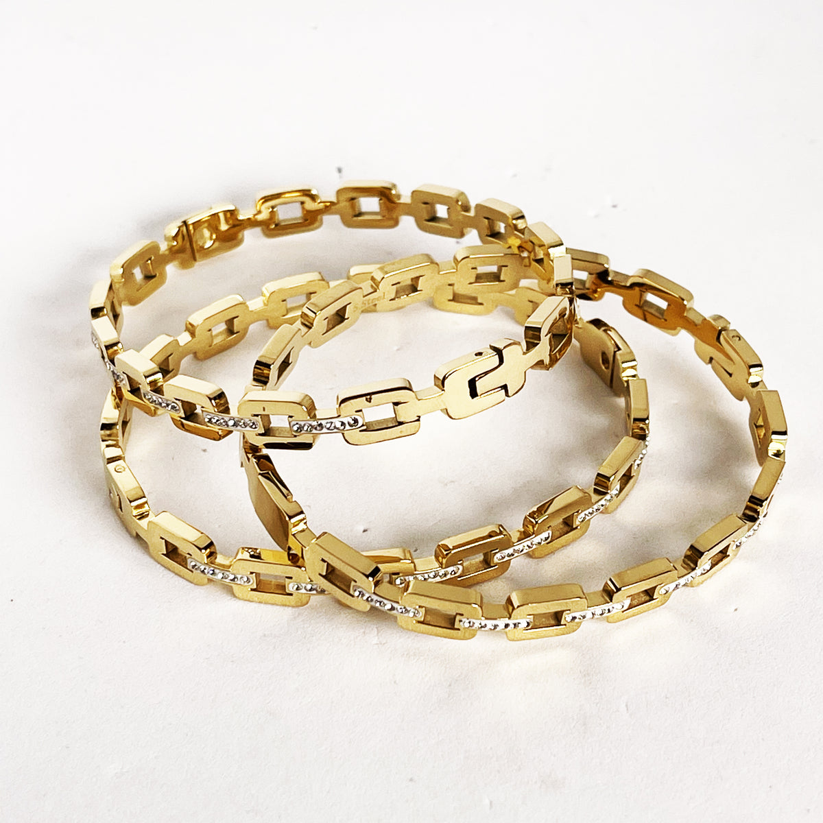Trio de Bracelets Chaîne Carrée Dorés