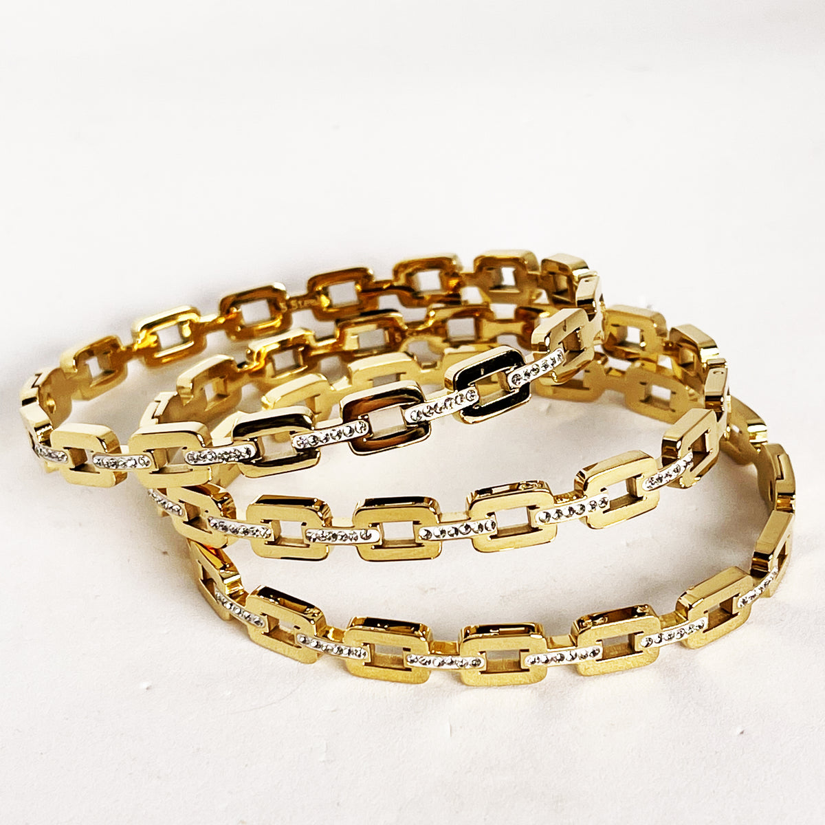 Trio de Bracelets Chaîne Carrée Dorés