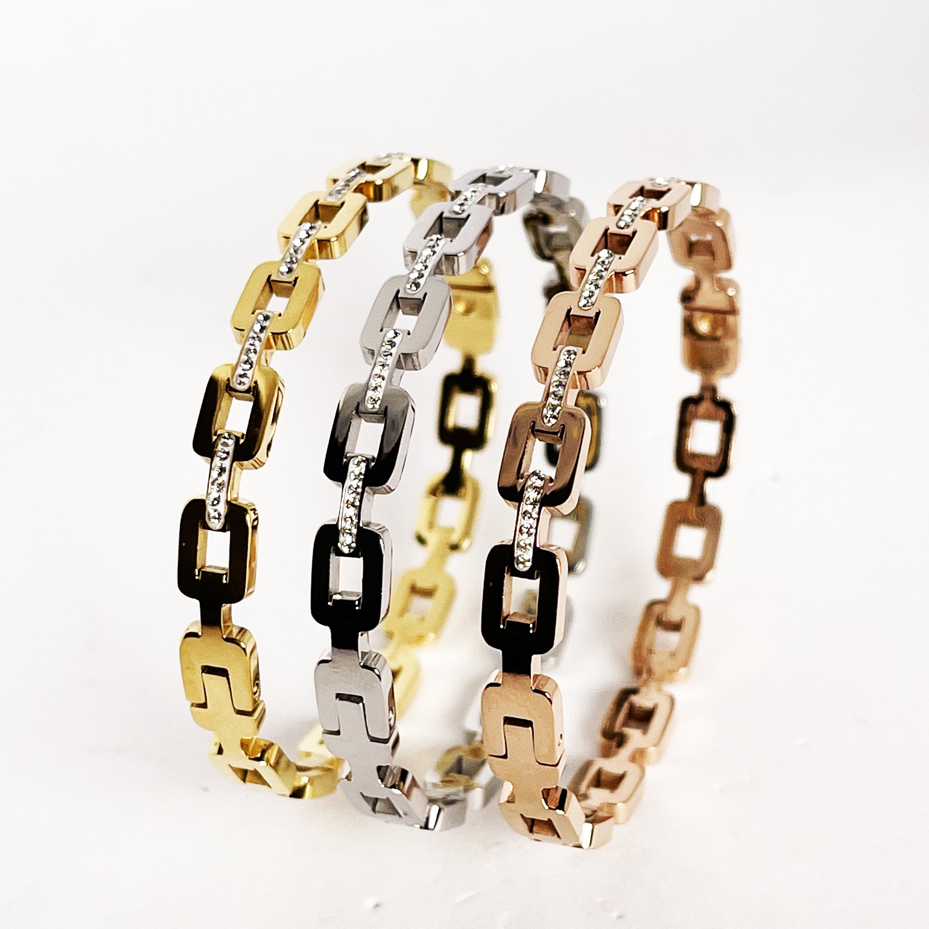 Trio de Bracelets Chaîne Carrée Multicolores