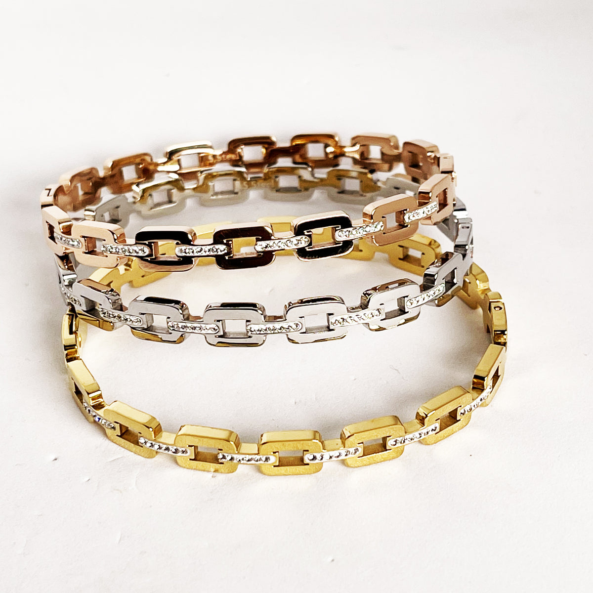 Trio de Bracelets Chaîne Carrée Multicolores