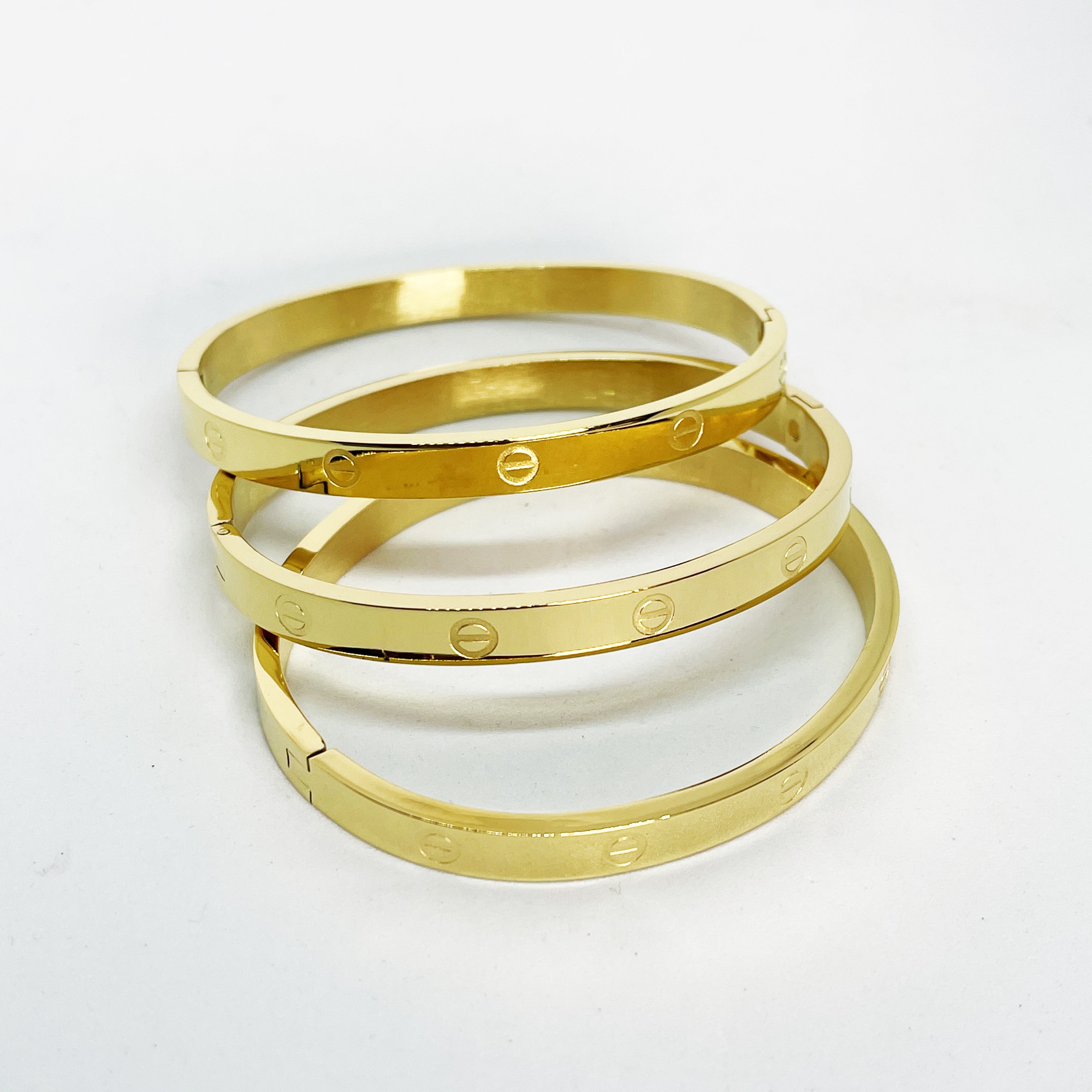 Trio de Bracelets Prestige Épais Vis Dorés