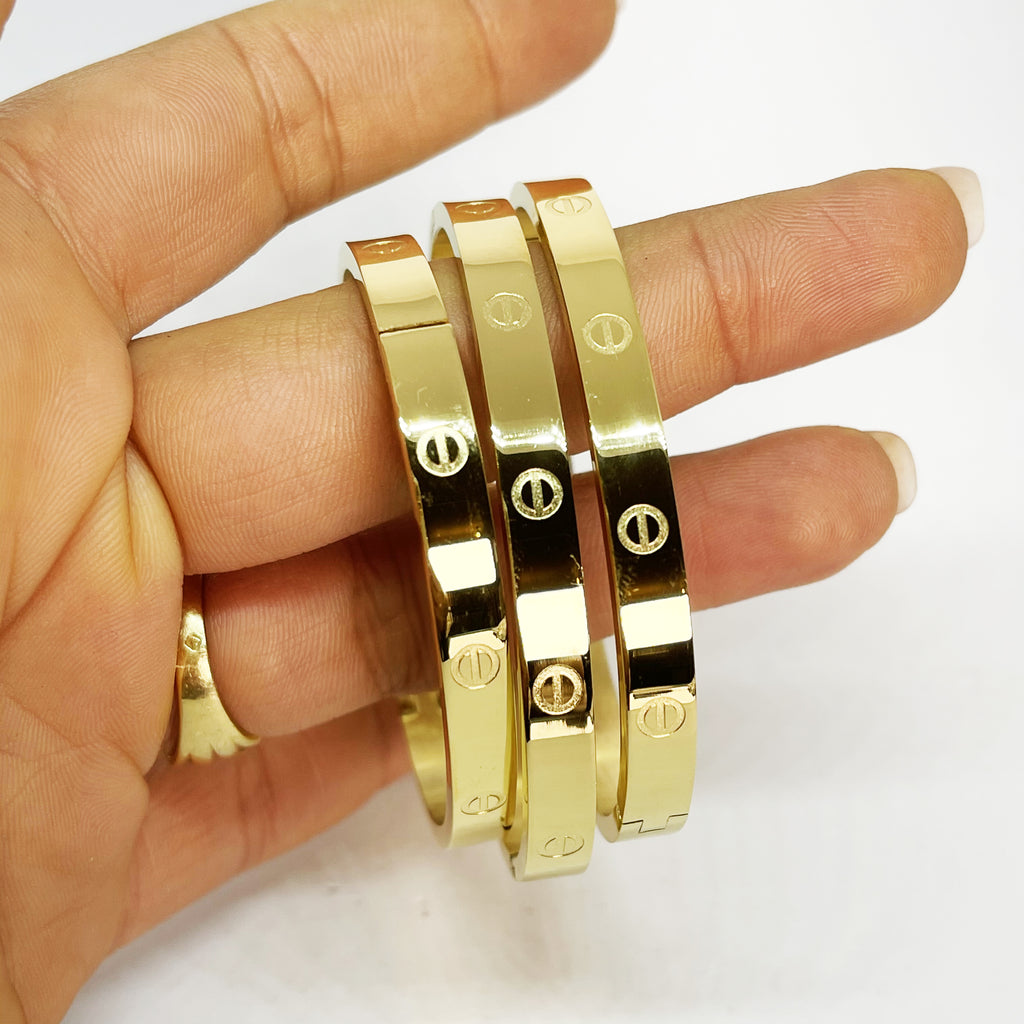 Trio de Bracelets Prestige Épais Vis Dorés