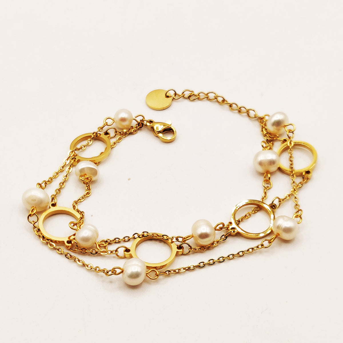 Bracelet Triple Cercles et Perles d'imitation Blanches Luxe