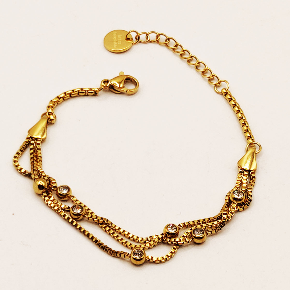 Bracelet Triple Chaîne Cubique Cristaux Luxe
