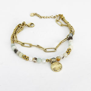 Bracelet Double Perles Multicolores et Soleil