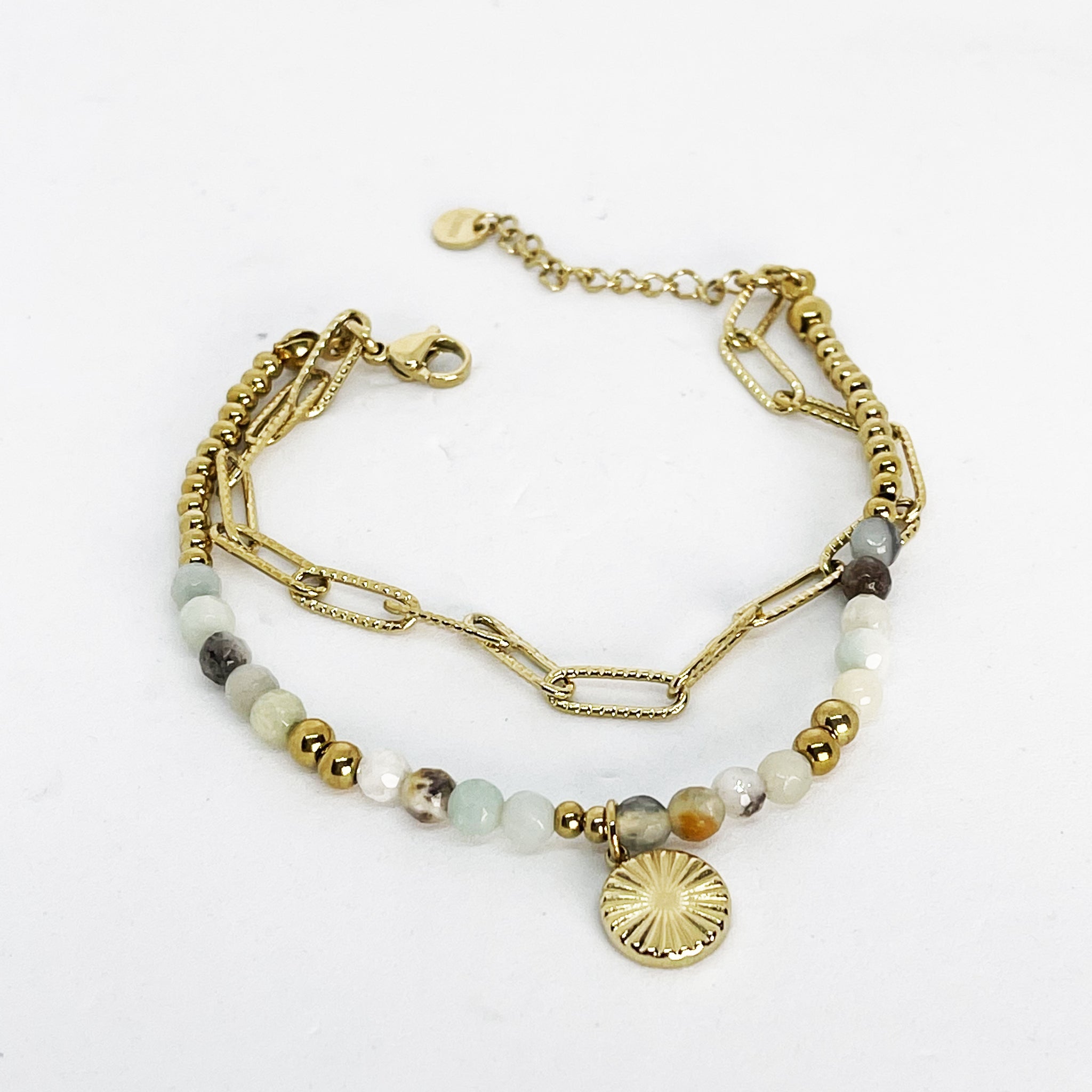 Bracelet Double Perles Multicolores et Soleil