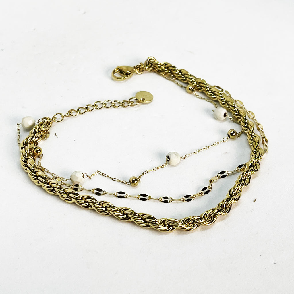 Bracelet Triple Torsade et Perles