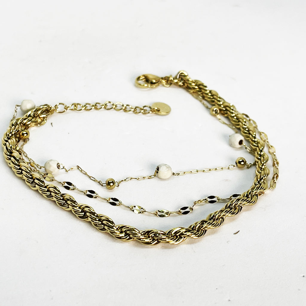 Bracelet Triple Torsade et Perles