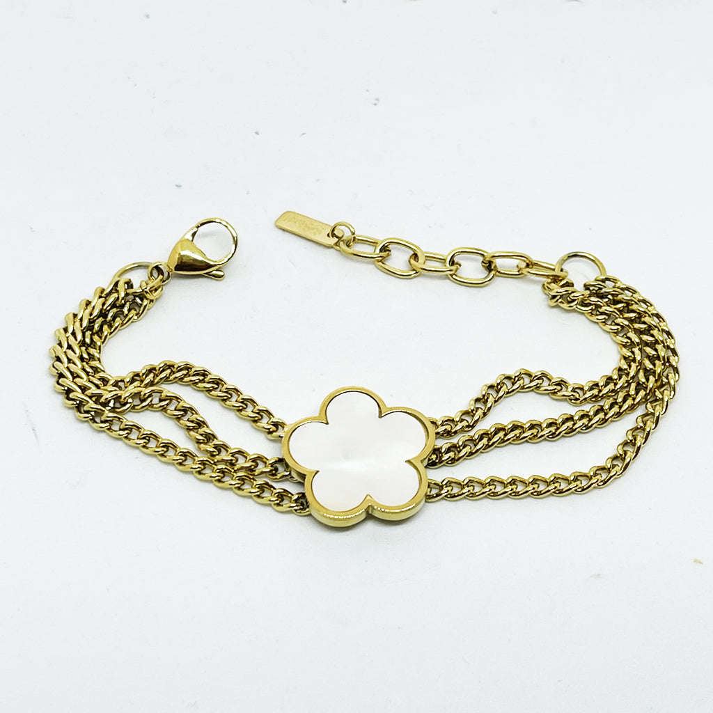 Bracelet Triple Tresse Marguerite Blanc Nacré