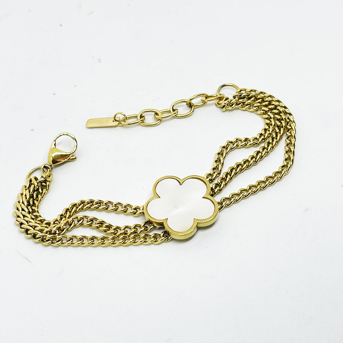 Bracelet Triple Tresse Marguerite Blanc Nacré