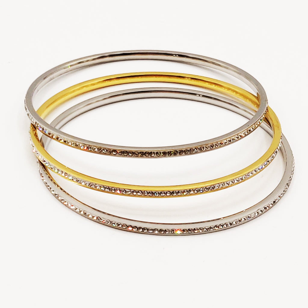 Trio de Bracelets Bicolores Tour Cristaux Luxe