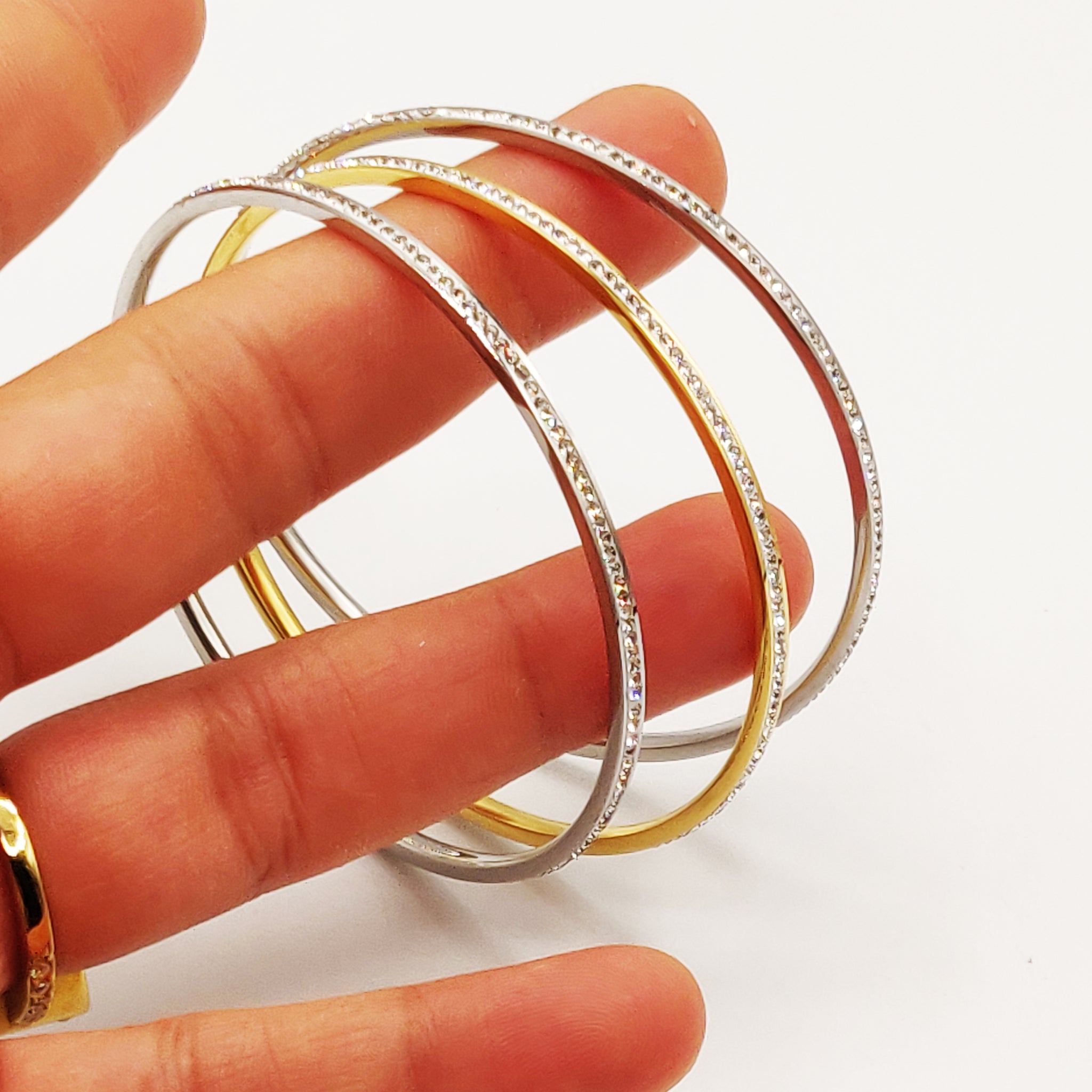 Trio de Bracelets Bicolores Tour Cristaux Luxe