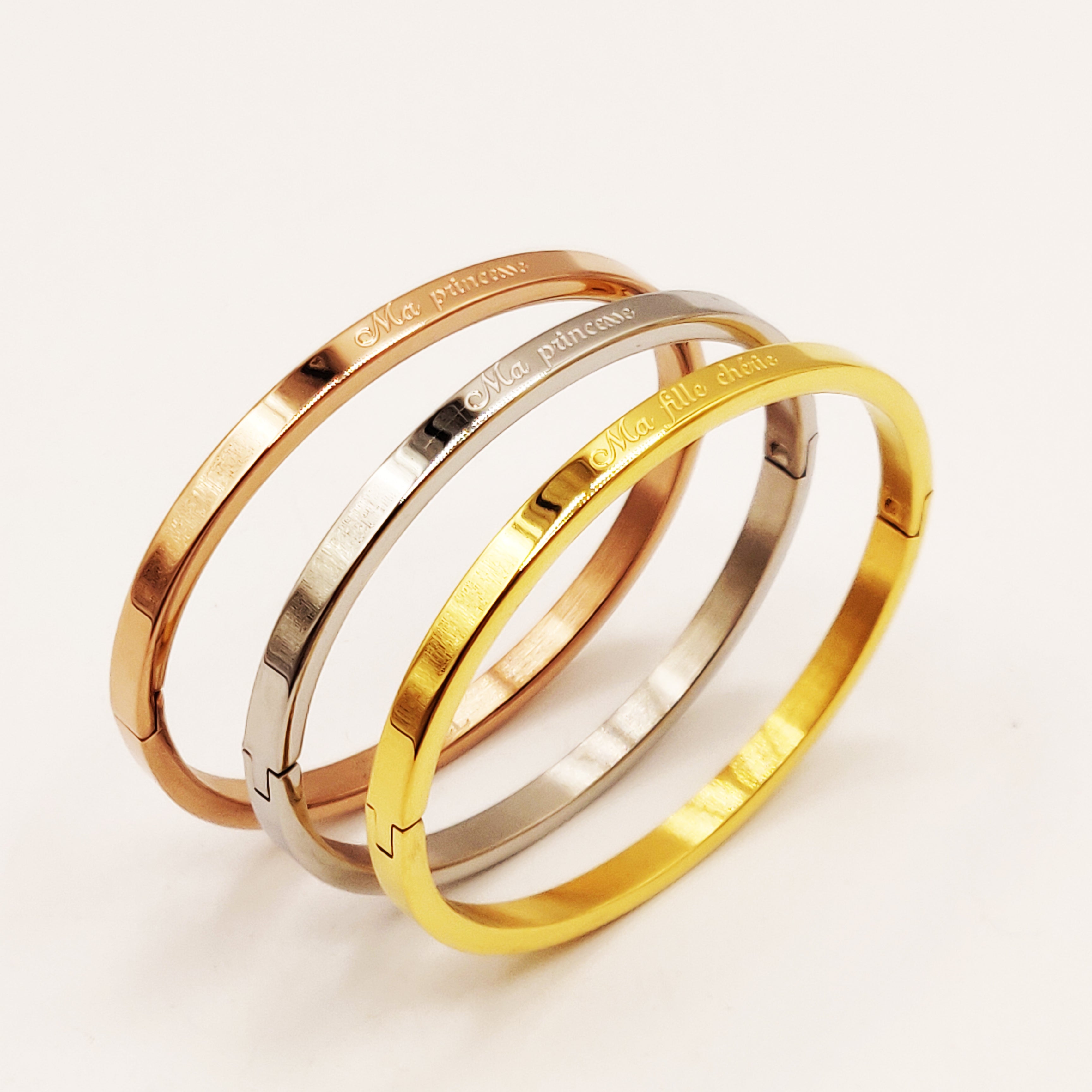 Trio de Bracelets Ma Princesse / Ma Fille Chérie Tricolores (Taille Enfant)