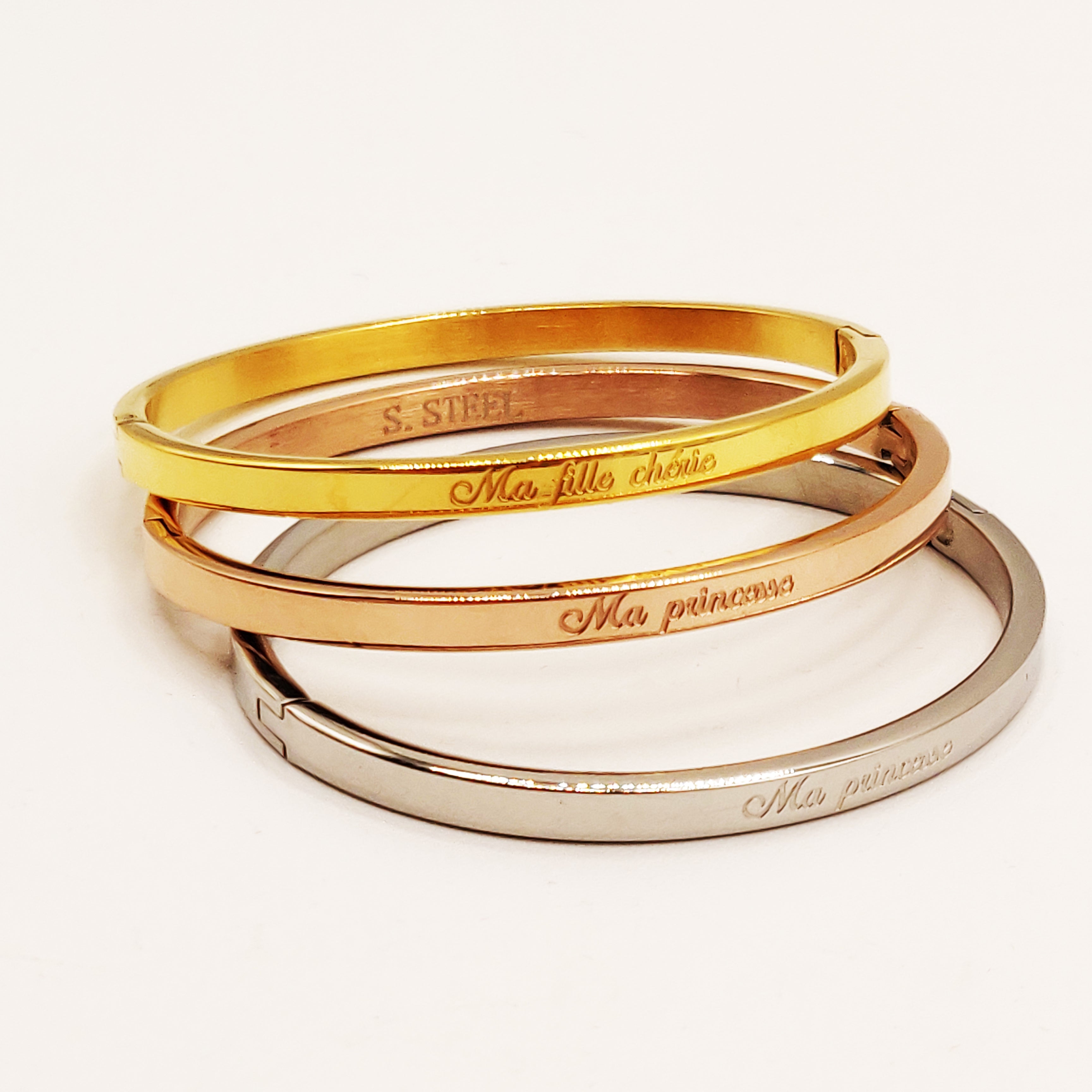 Trio de Bracelets Ma Princesse / Ma Fille Chérie Tricolores (Taille Enfant)