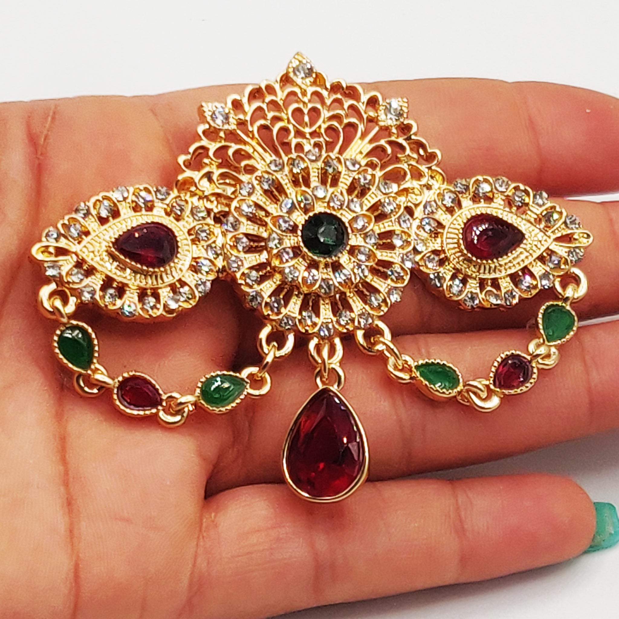 Broche de Fêtes Gouttes Vertes et Rouges