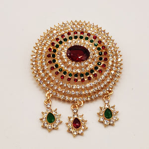 Broche de Fête Ronde Pierres Vertes et Rouges