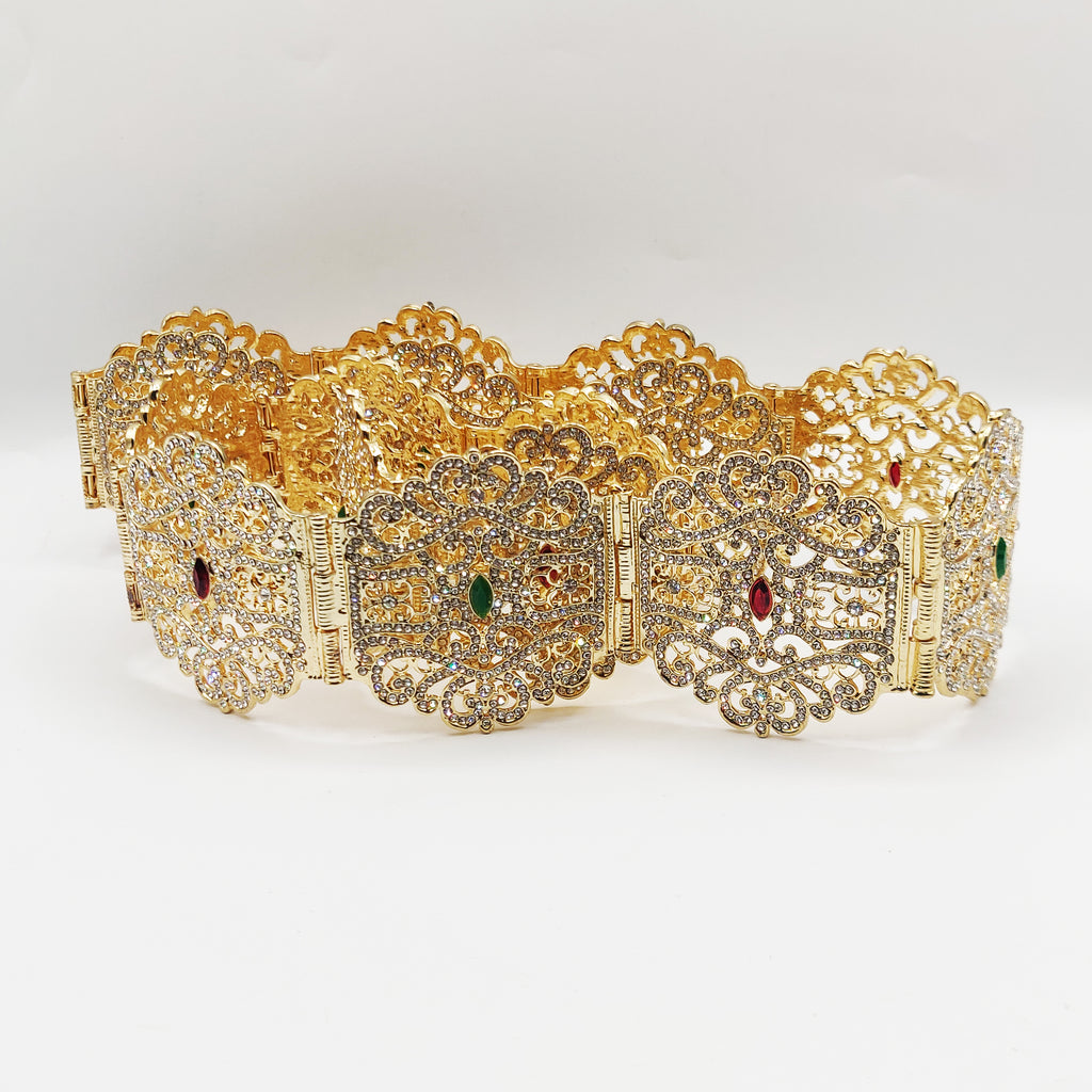Ceinture Full Cristaux Pierres Vertes et Rouges Luxe