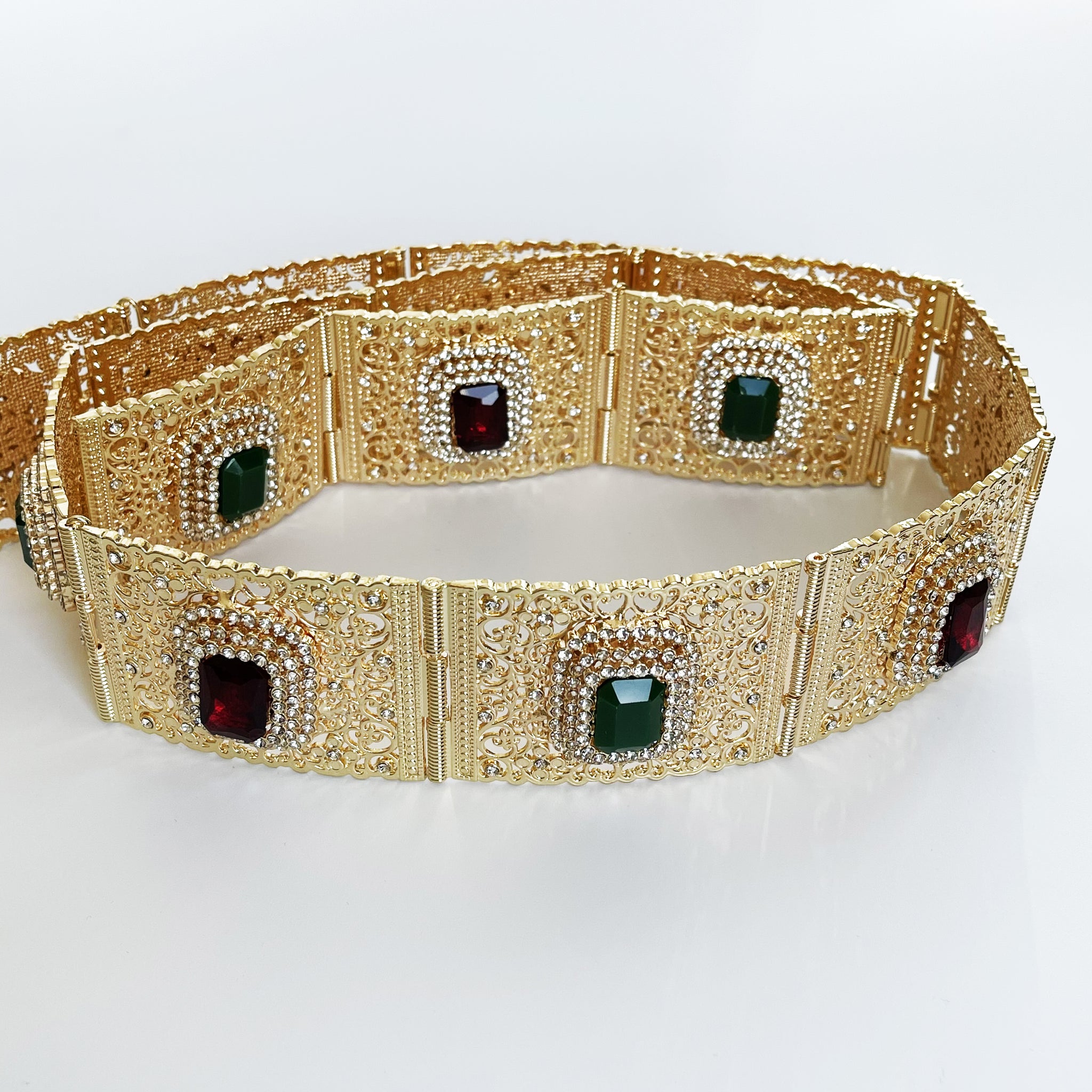 Ceinture Grandes Pierres Rectangulaires Vertes et Rouges