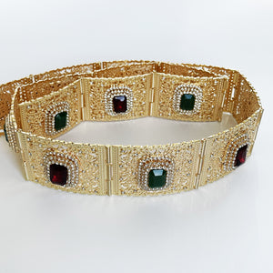 Ceinture Grandes Pierres Rectangulaires Vertes et Rouges