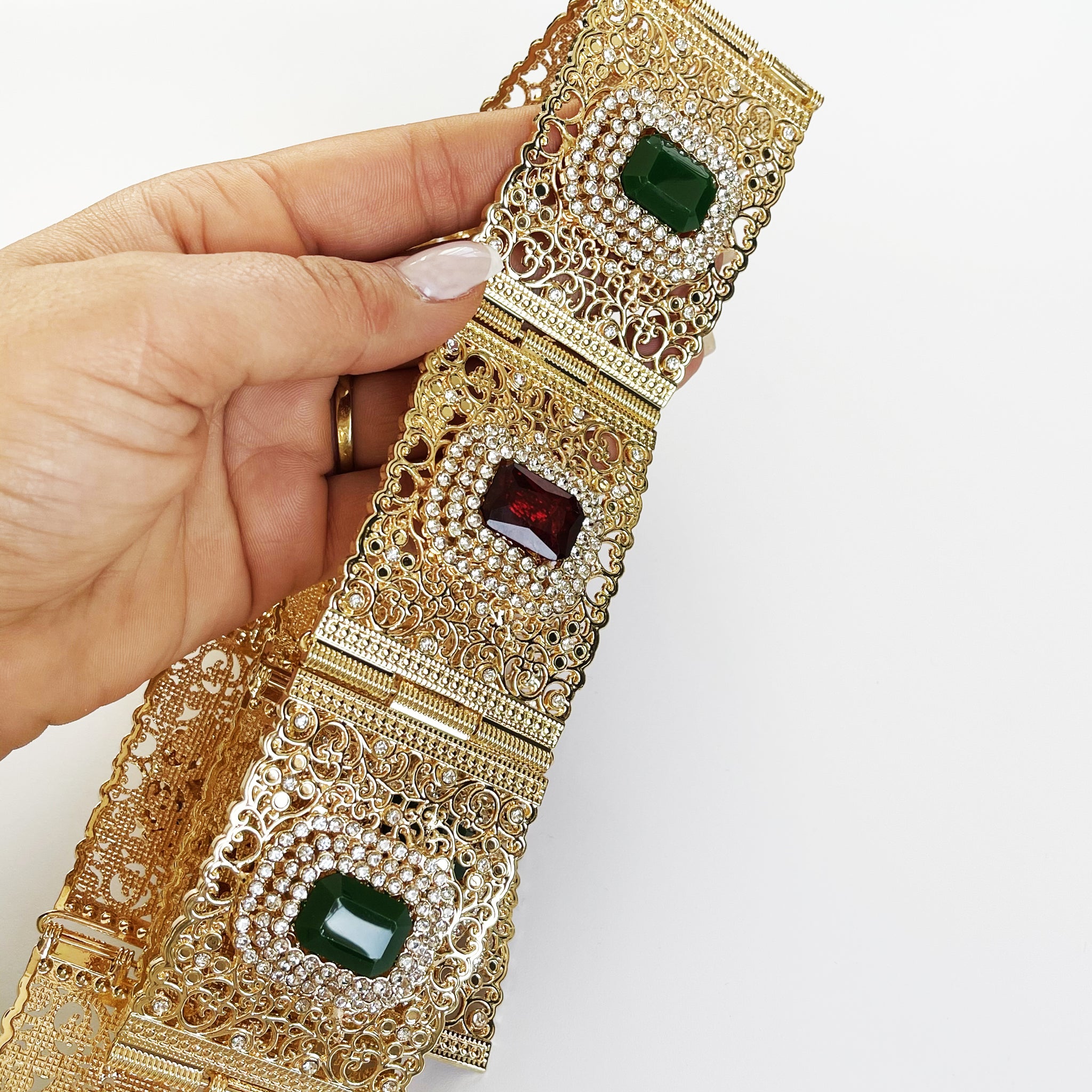 Ceinture Grandes Pierres Rectangulaires Vertes et Rouges