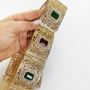 Ceinture Grandes Pierres Rectangulaires Vertes et Rouges