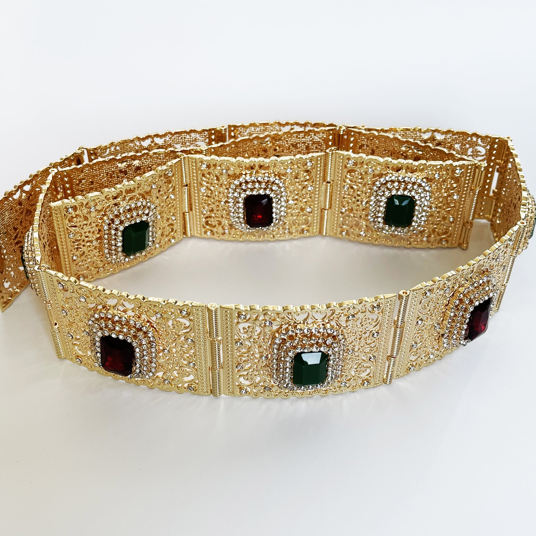 Ceinture Grandes Pierres Rectangulaires Vertes et Rouges