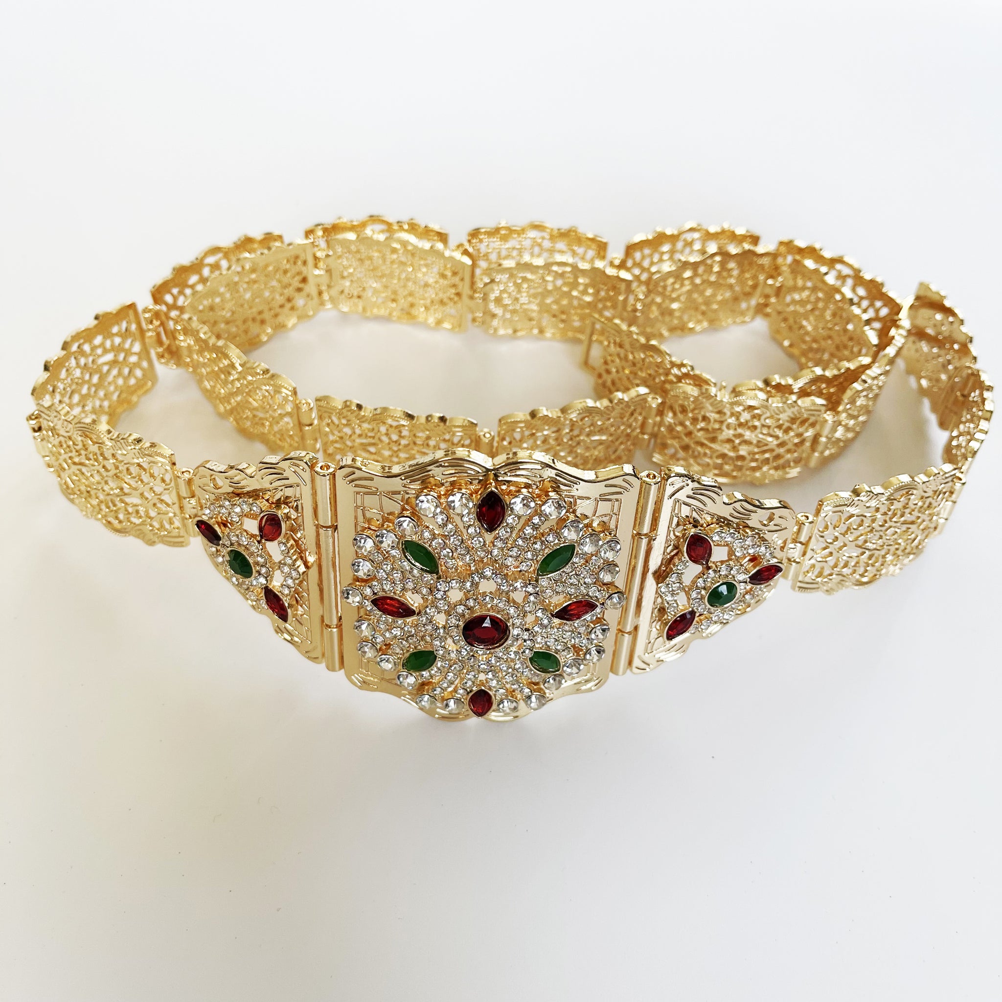 Ceinture Multi Pierres Rouges et Vertes et Cristaux