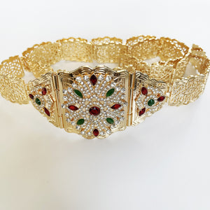 Ceinture Multi Pierres Rouges et Vertes et Cristaux