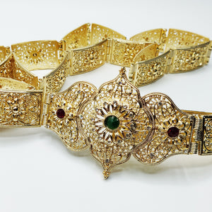 Ceinture Couronne Pierres Vertes et Rouges