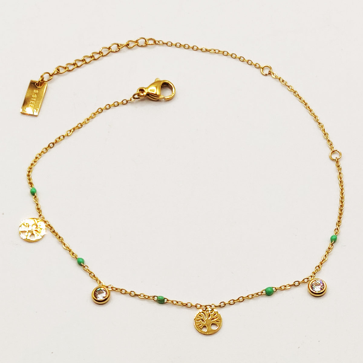 Chaîne de Cheville Eden et Perles Vertes
