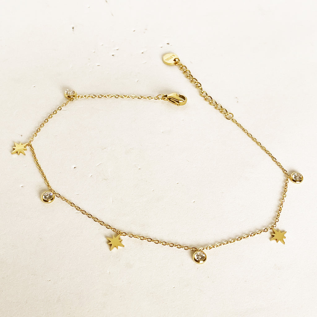 Chaîne de Cheville Multi Étoiles Cristaux