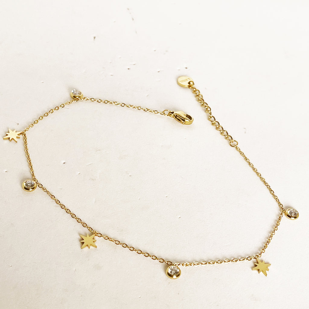 Chaîne de Cheville Multi Étoiles Cristaux
