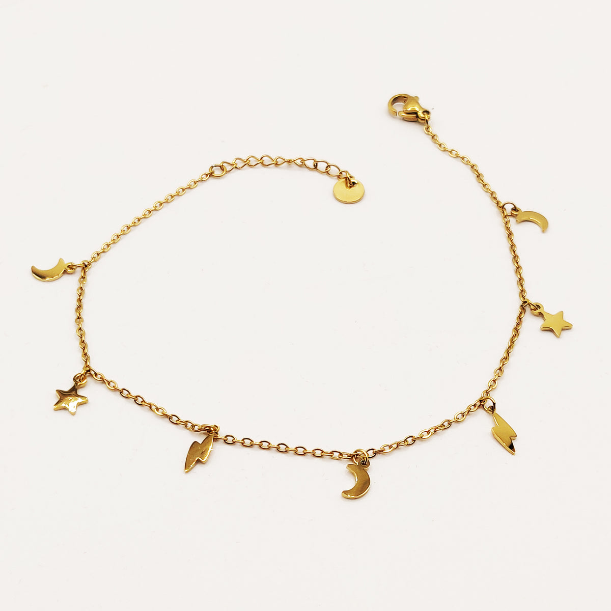 Chaîne de Cheville Multi Pendentifs Étoiles, Lunes et Éclairs