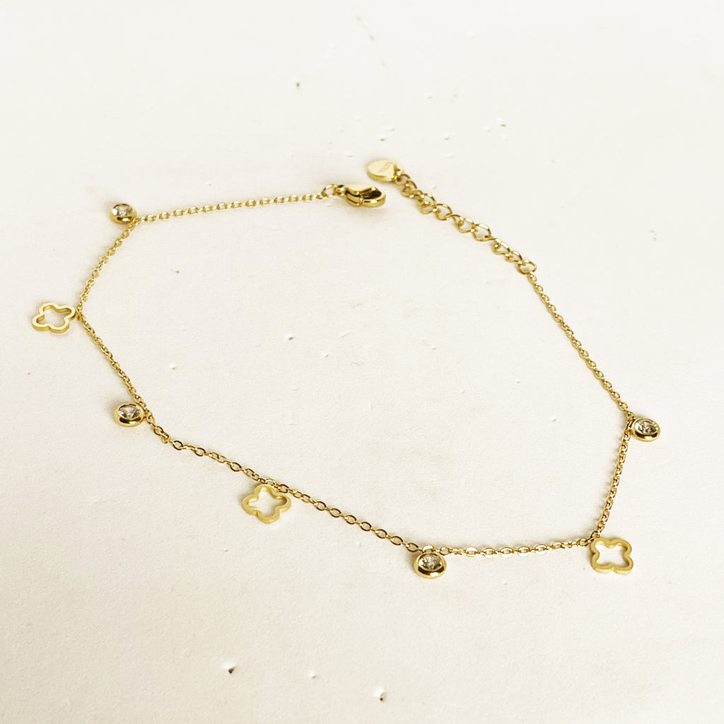Chaîne de Cheville Multi Trèfles Creux Cristaux