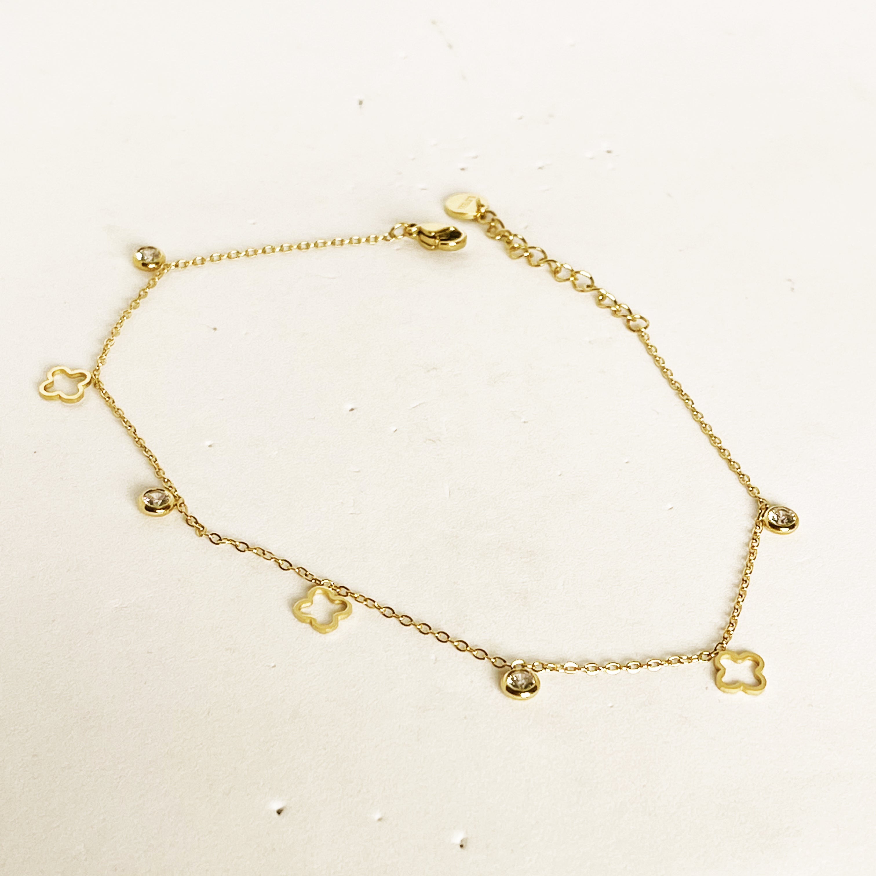 Chaîne de Cheville Multi Trèfles Creux Cristaux