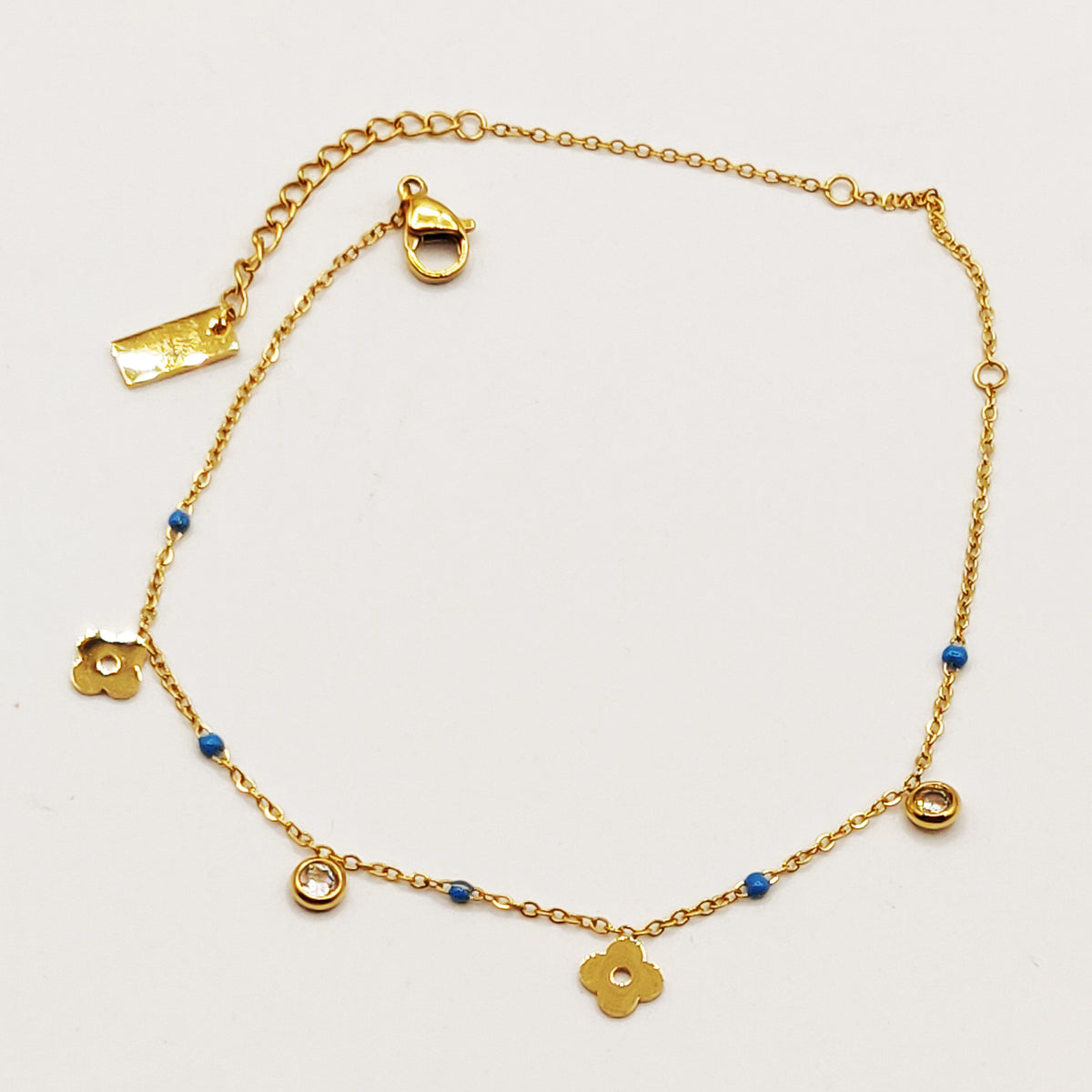 Chaîne de Cheville Trèfles et Perles Bleues