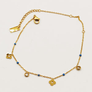 Chaîne de Cheville Trèfles et Perles Bleues