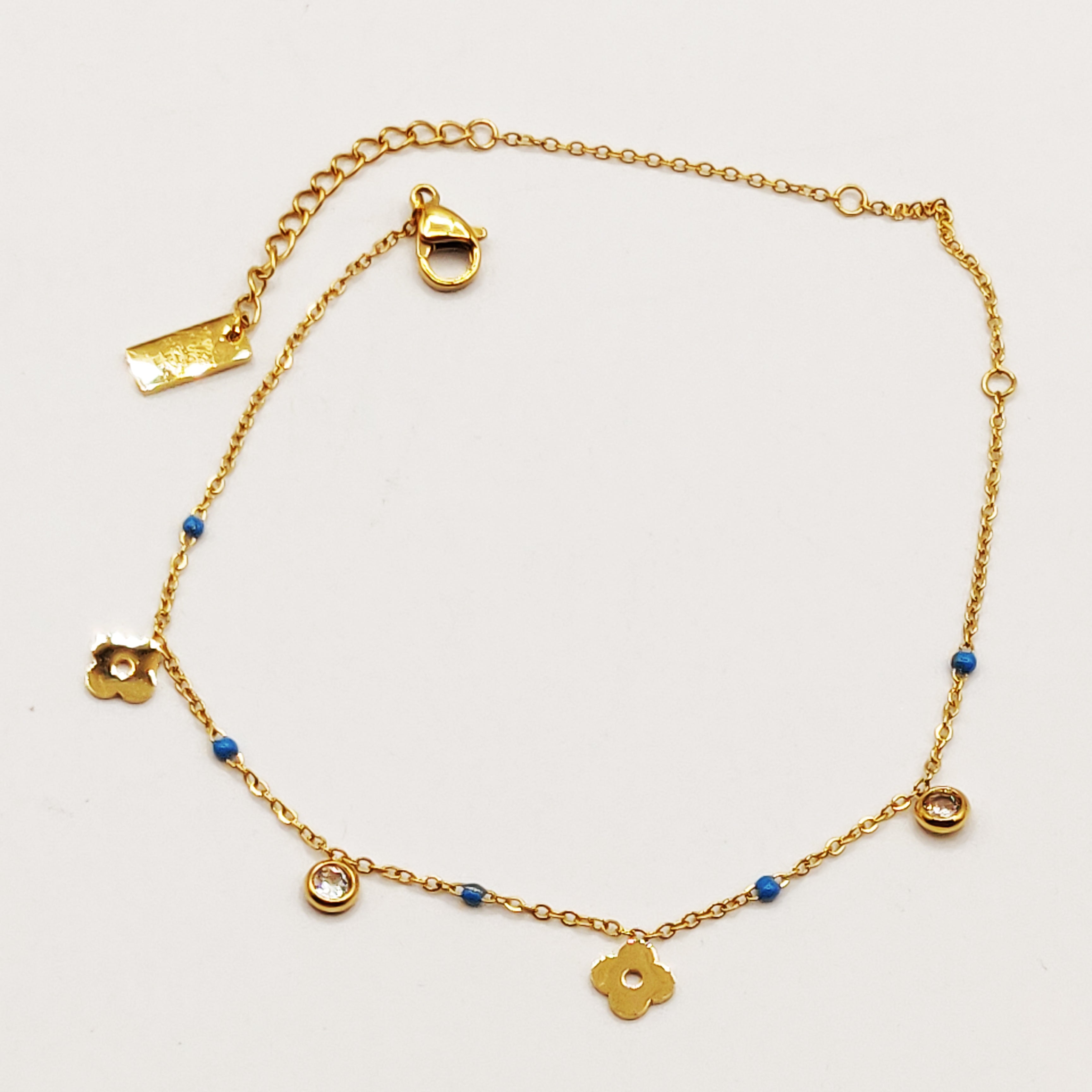 Chaîne de Cheville Trèfles et Perles Bleues