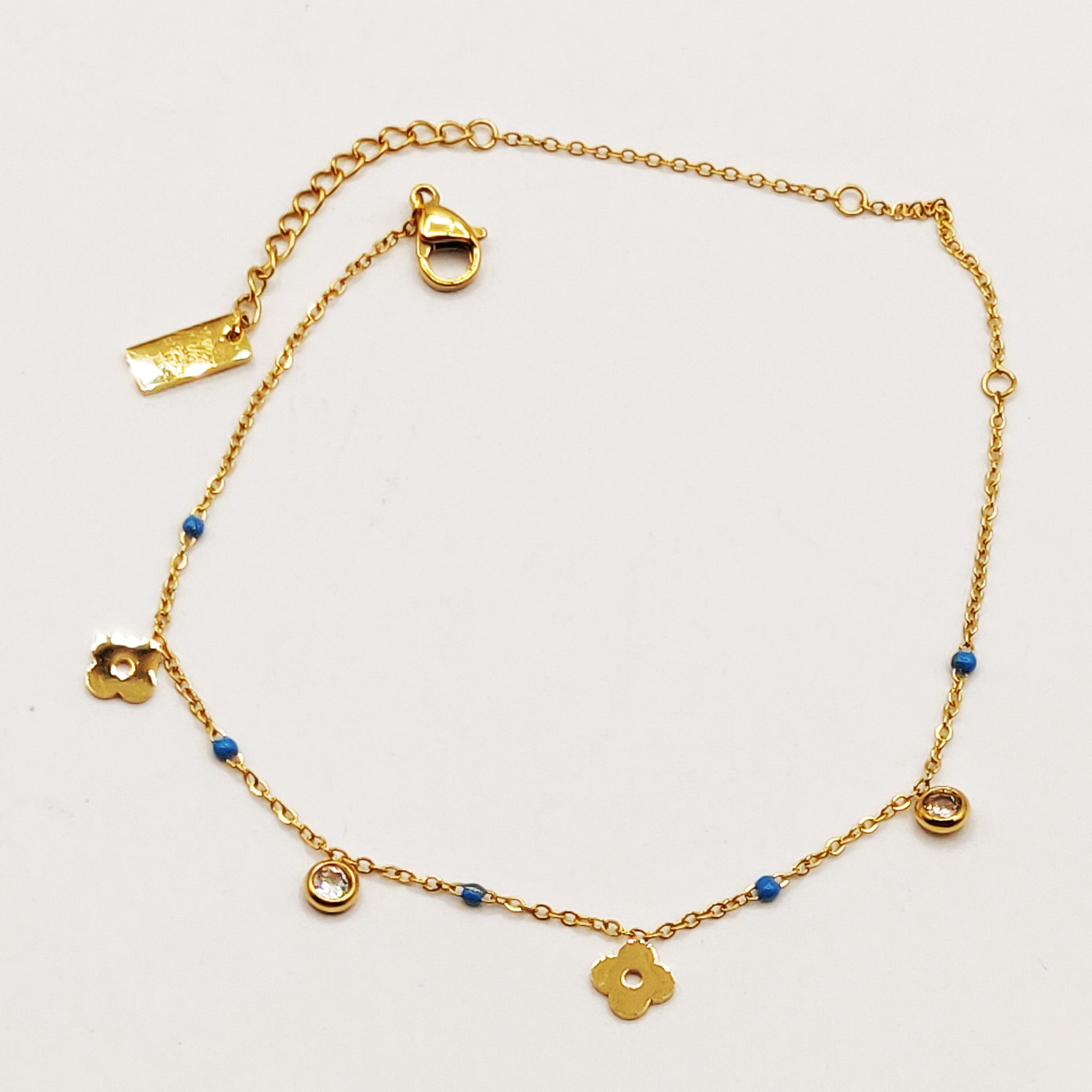 Chaîne de Cheville Trèfles et Perles Bleues