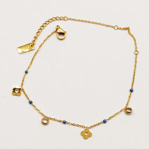 Chaîne de Cheville Trèfles et Perles Bleues