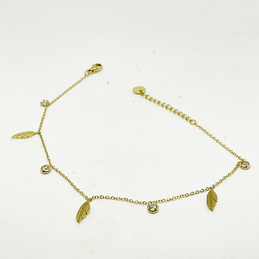 Chaîne de Cheville Multi Feuilles Cristaux