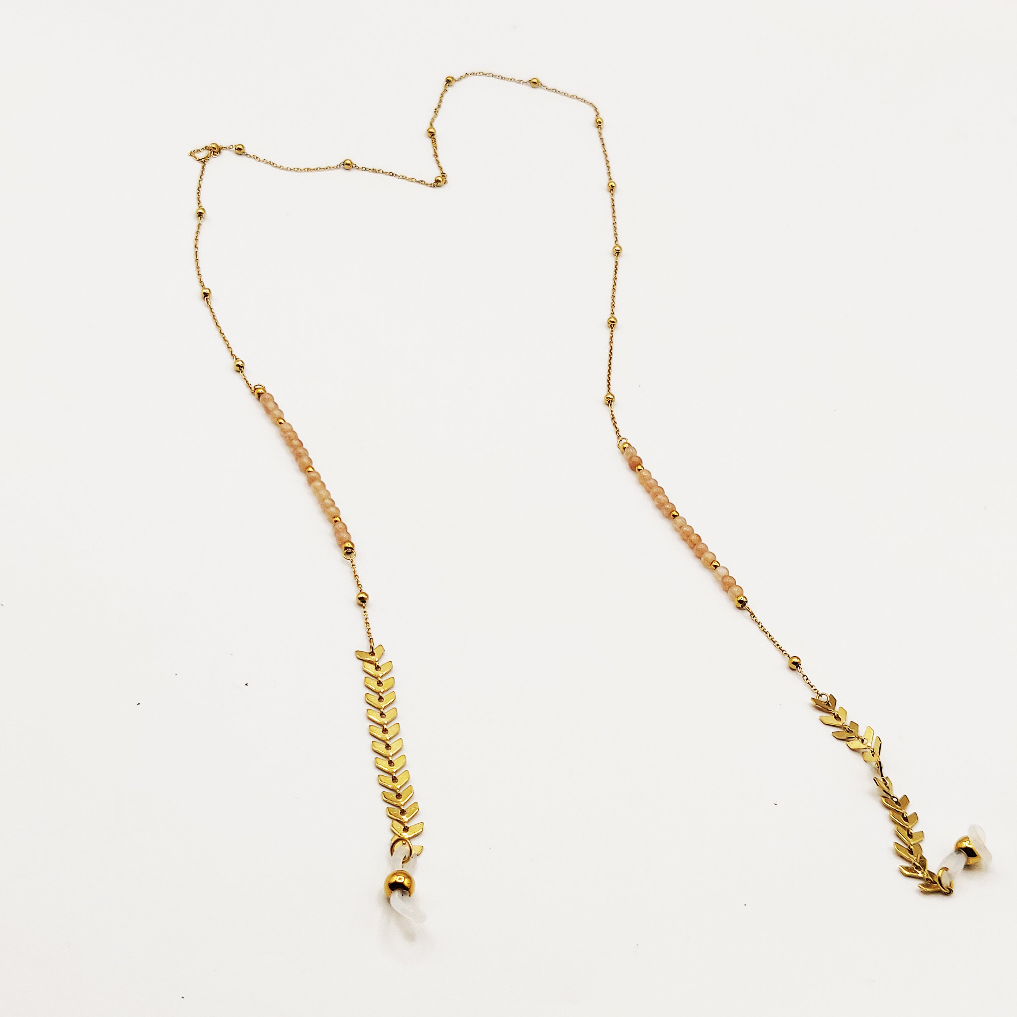 Chaîne de Lunettes Feuilles Dorées et Perles